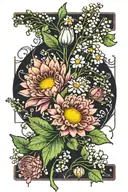 bouquet, birth flower, daisy, carnation, lily of valley, chrysanthemum  tattoo design idea