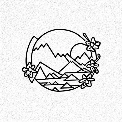 stitch, ohana, floral, mountain, forest, moon, traditional pattern  tattoo design idea