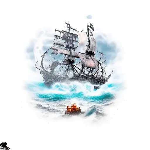 pirate ghost ship tattoo design idea