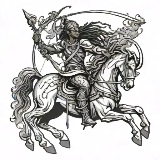 african sagittarius archer riding with locs  tattoo design idea
