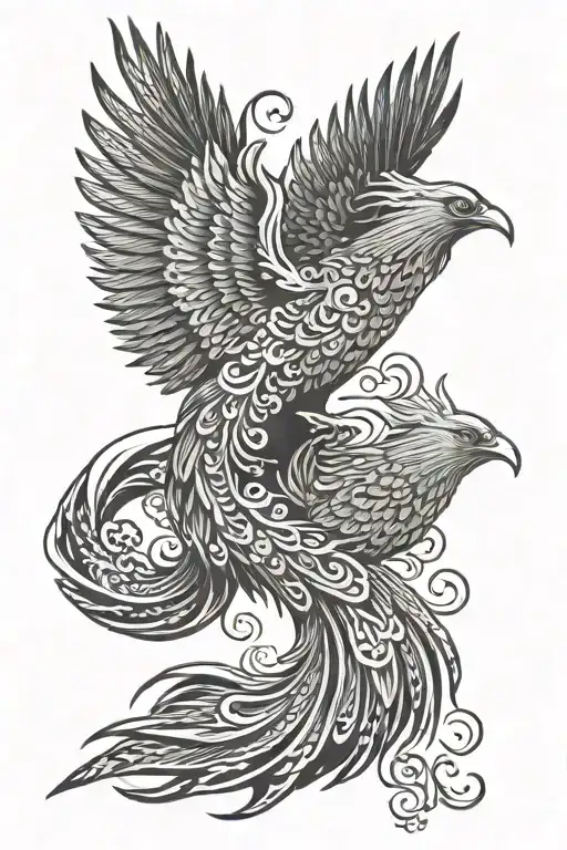 Japanese phoenix with Angelina script tattoo design idea