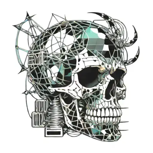 a skull with fangs wraped in barb wire tattoo design idea