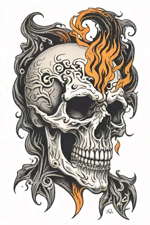 realistic vampire skull with flames surrounding tattoo design idea