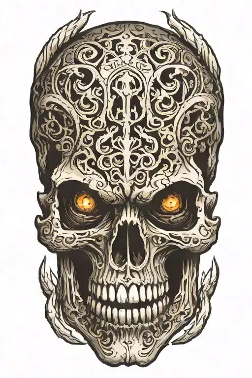 realistic skull with fangs   tattoo design idea