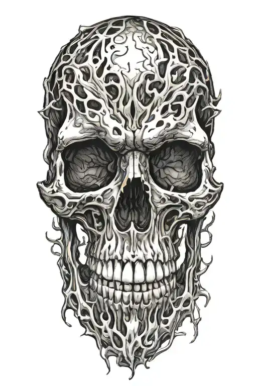 realistic skull  wrapped in flames tattoo design idea