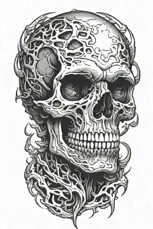 realistic skull with fangs smirking tattoo design idea