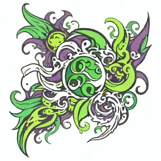 green and purple flames tattoo design idea