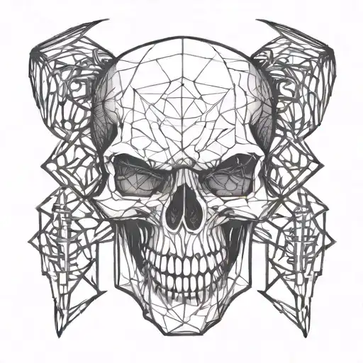 a skull with fangs wraped in barb wire tattoo design idea