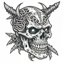 a skull with fangs wraped in barb wire tattoo design idea