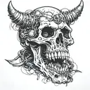 a skull with fangs wraped in barb wire tattoo design idea