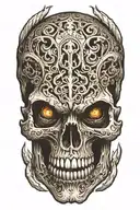 realistic skull with fangs   tattoo design idea
