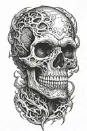 realistic skull with fangs smirking tattoo design idea