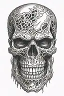 realistic skull with fangs smirking tattoo design idea