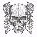 a skull with fangs wraped in barb wire tattoo design idea