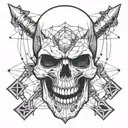 a skull with fangs wraped in barb wire tattoo design idea