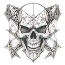a skull with fangs wraped in barb wire tattoo design idea