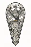 a phoenix sitting on a grave stone in a graveyard tattoo design idea