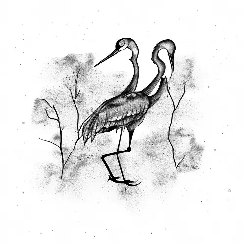 crane and twigs watercolor tattoo design idea