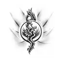 A dynamic volleyball player spiking the ball with a phoenix rising from the flames in the background tattoo design idea