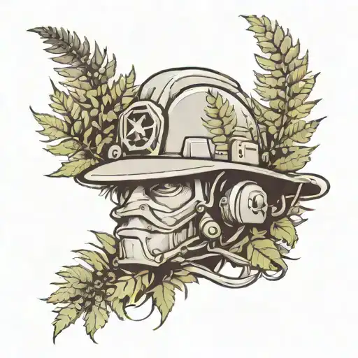 ferns and hardhat black and grey tattoo design idea