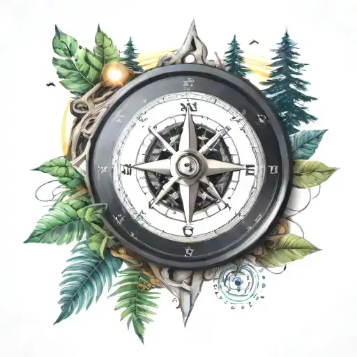 vinyl disc meeting with compass and nature  tattoo design idea