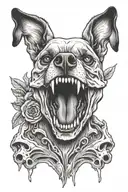 dog skull with mouth open  tattoo design idea