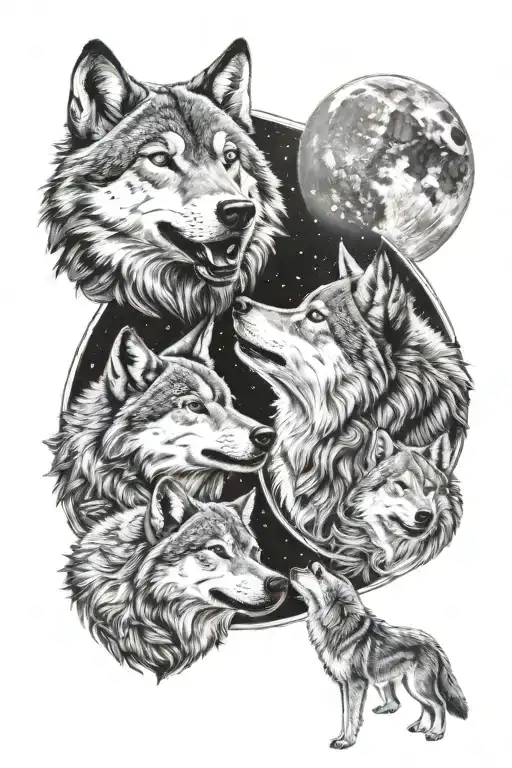 space wolfs howling tattoo design idea