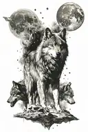 space wolfs howling tattoo design idea