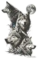 space wolfs howling tattoo design idea