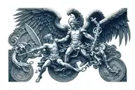 Archangel Michael defeats the devil playing tattoo design idea