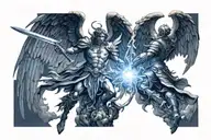 Archangel Michael defeats the devil playing tattoo design idea