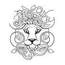 A minimalist outline of a resting jaguar intertwined with elegant floral vines tattoo design idea