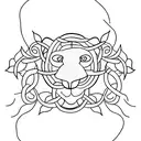 A minimalist outline of a resting jaguar intertwined with elegant floral vines tattoo design idea