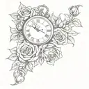clock with roses tattoo design idea