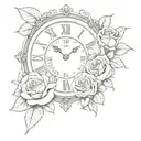 clock with roses tattoo design idea