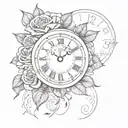 clock with roses tattoo design idea
