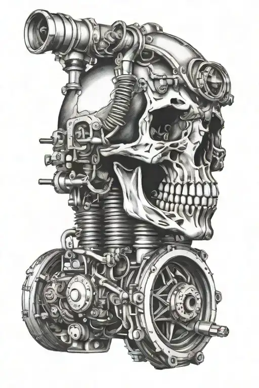 skull with a engine turbo  tattoo design idea