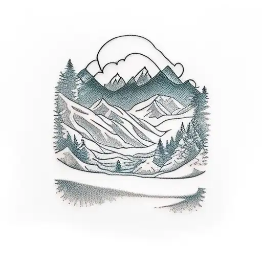 appalachia mountain sleeve with waterfalls and people fishing tattoo design idea