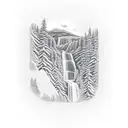 appalachia mountain sleeve with waterfalls and people fishing tattoo design idea