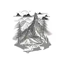appalachia mountain sleeve with waterfalls and people fishing tattoo design idea