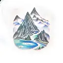 Blue ridge mountain sleeve with waterfalls and people fishing tattoo design idea