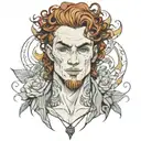 buff boy with pale skin and curly red hair tattoo design idea