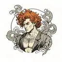 buff boy with pale skin and curly red hair tattoo design idea