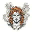buff boy with pale skin and curly red hair tattoo design idea