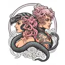 muscular black snake boy and girl with curly mauve hair tattoo design idea