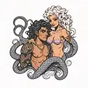 muscular black snake boy and girl with curly mauve hair tattoo design idea
