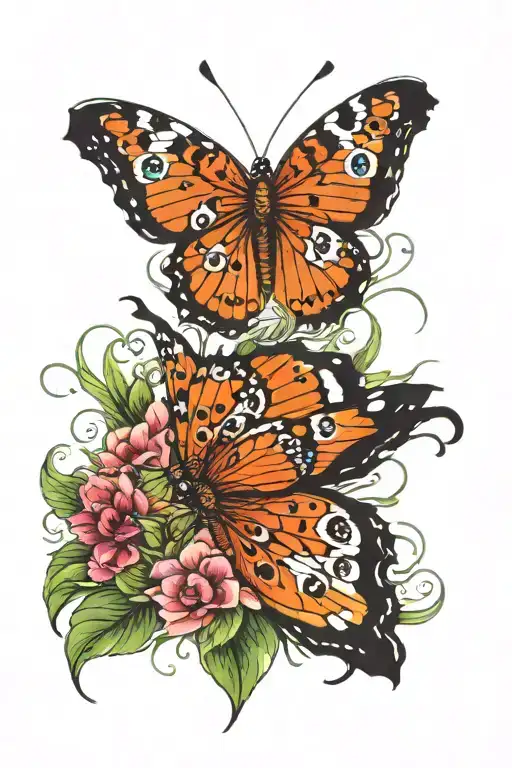 peacock feather and butterfly wings tattoo design idea