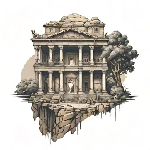 ancient architecture combined in a landscape tattoo design idea