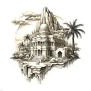 ancient architecture combined in a landscape tattoo design idea