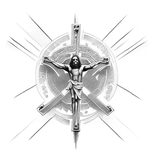 jesus on cross and Philippine tribal for shoulder tattoo design idea